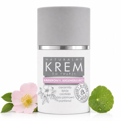 Naturalny krem BARIEROWY z lipidami, zapobiega TEWL, ceramidy, pantenol, centella, róża piżmowa 50ml